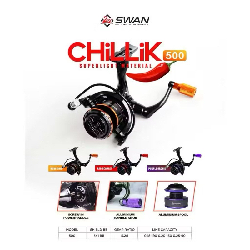 Reel Spinning udang Reel spinning ikan Swan Chili-K 500 power handle