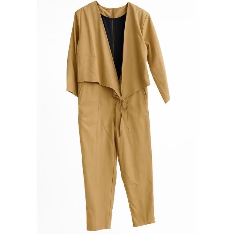 Jumpsuit Wanita Lengan Panjang Coklat Muda – Baju Santai Modis Preloved