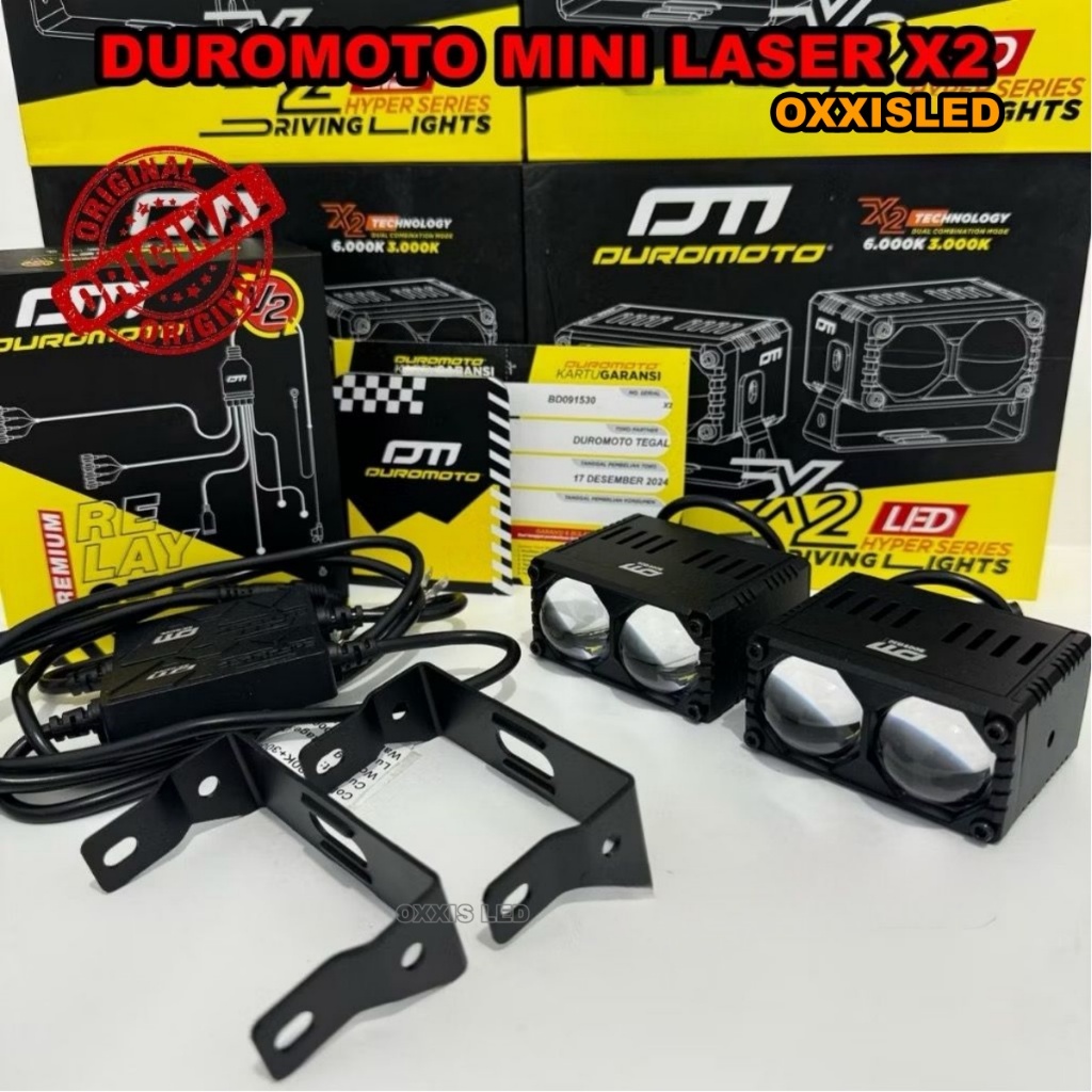DUROMOTO Lampu Tembak X2 100 WATT Mini laser 2 mata duromoto Driver external plus kipas Foglamp soro