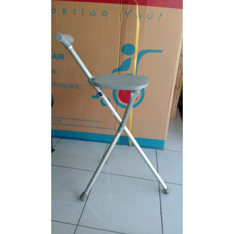 Tongkat Kursi Lipat / Tongkat Duduk Sholat Lansia / Tongkat Traveling plus Kursi