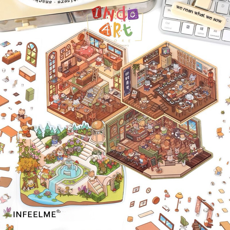 (IAS) DIY Scene Sticker Korea 3D Room Panda Ice Cream Bakery Pattiserie Pastry Dessert Shop Rabbit B