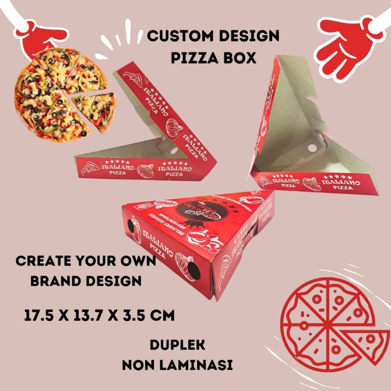 

Dus Paper Box Pizza Motif Custom Desain ukuran 17.5 x 13.7 x 3.5cm Duplek non laminasi