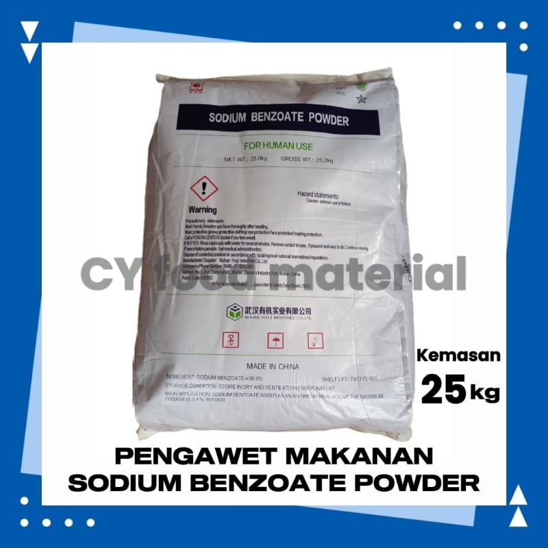 

SODIUM BENZOATE POWDER/PENGAWET MAKANAN FOOD GRADE/ KEMASAN ORIGINAL 25KG