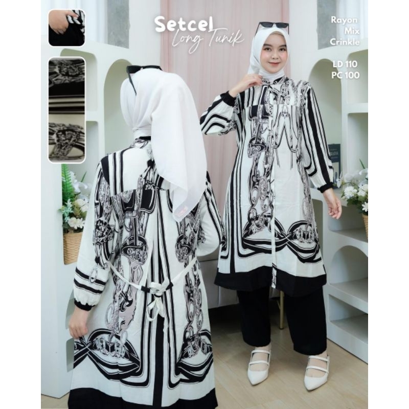Stelan Celana Long Tunik  Katun Rayon Premium Mix Cringkle/Setcel Model Terbaru/Stelan Tunik