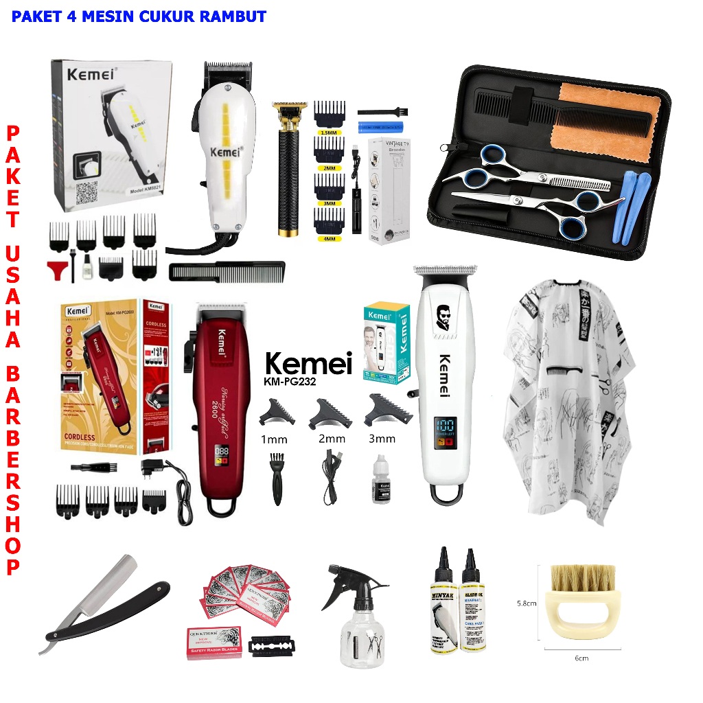 Paket Hemat Mesin Cukur Rambut Paket Lengkap Peralatan Usaha Cukur Rambut Barbershop 4 Mesin Cukur