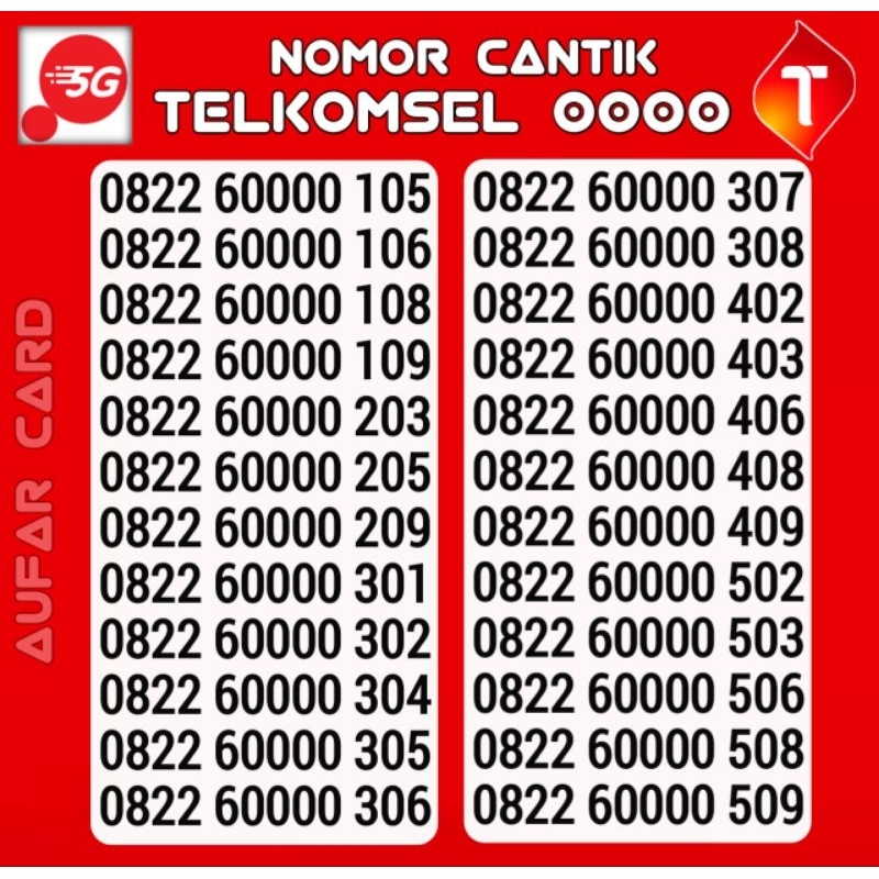 Kartu Perdana Nomor Cantik Telkomsel Simpati Kwartet 0000 Rapi 60000 x0X