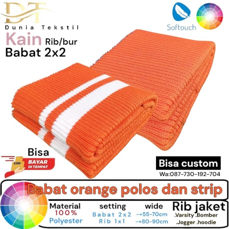 kain rib/bur jaket warna orange rib babat Polyester premium