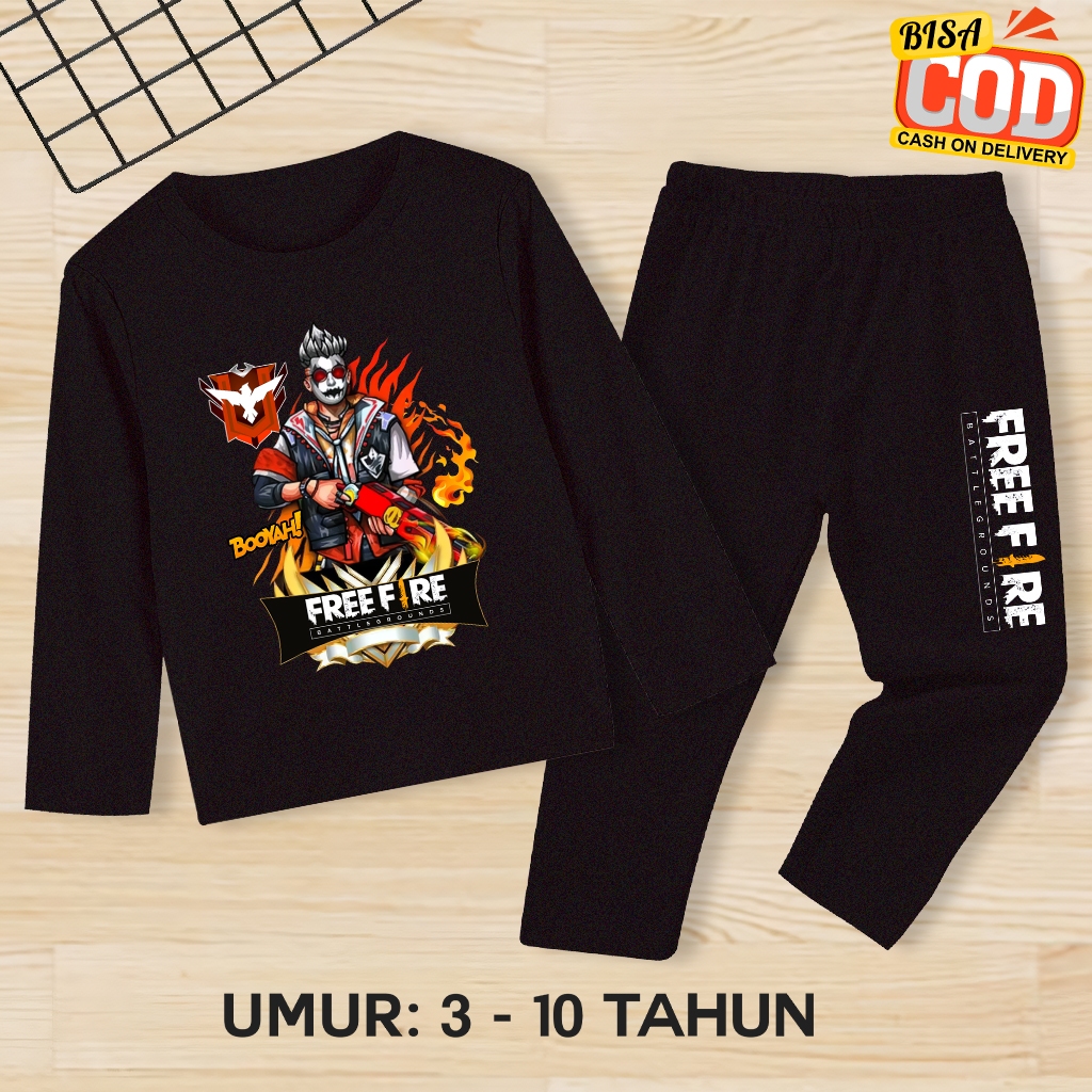 Baju FF Free Fire Anak Laki-Laki Setelan Panjang Umur 3-10 Tahun Free Fire Set Baju Tidur Anak FF