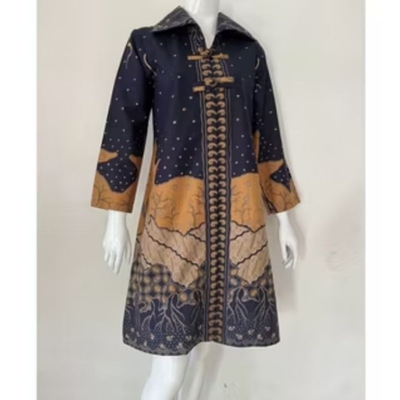 Tunik dress batik motif warna biru navy bahan katun halusSeragam batik / batik solo kemeja batik tun