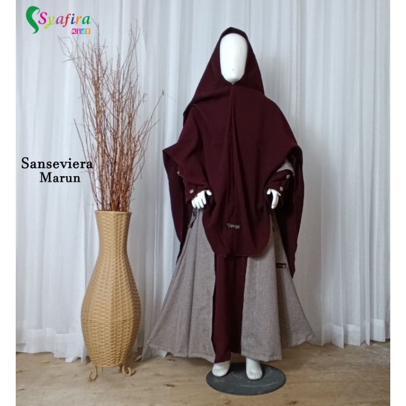 Terlaris Set Abaya Gamis Hitam/Warna Jilbab Cadar Anak Perempuan Syar'I Sanseviera Emboss By Syafira