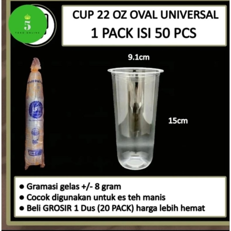 Gelas plastik oval ukuran 22 oz