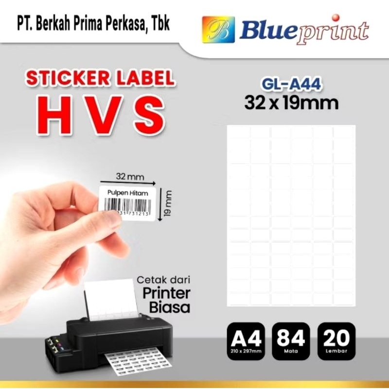 

Kertas Stiker Label HVS Doff A4 BLUEPRINT Uk 32 x 19 mm - 20 lembar