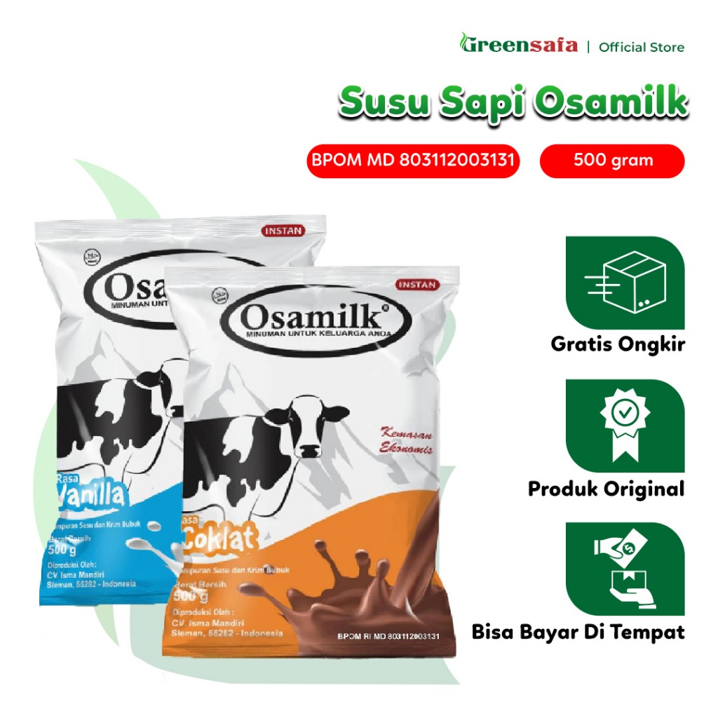 

Osamilk - Susu Bubuk Sapi Osamilk Rasa Coklat dan Vanila Penambah Berat Badan 500 gr