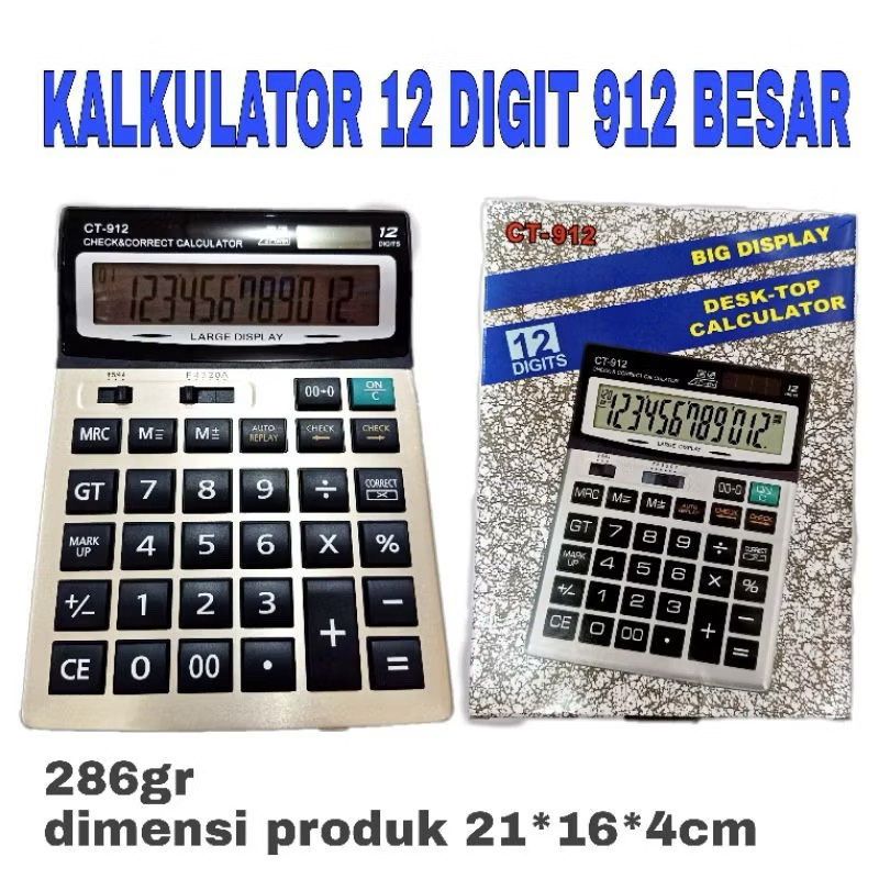 

Kalkulator CT-912 | Kalkulator Hitung 12 Digit | Electronic Calculator Check & Correct | Large Display