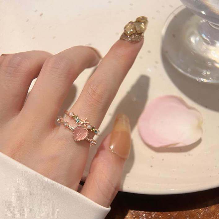 Cincin Mata Cinta Hati Pink Cincin Berlian Hati Korea Wanita Fashion Diamond Adjustable Aesthetic