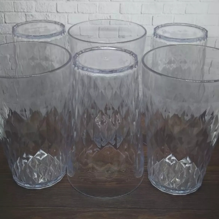 1 lusin gelas mika bening diamond sunrise , gelas plastik bening, gelas plastik diamond,