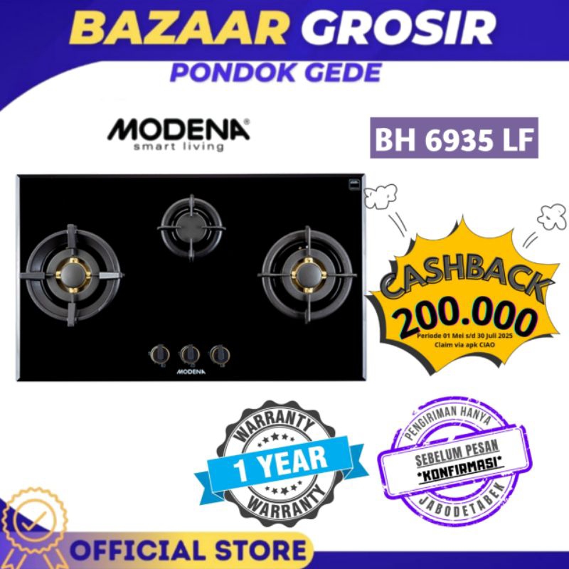 KOMPOR TANAM MODENA BH 6935 LF / BH6935LF / BH-6935LF  3 TUNGKU 90 CM