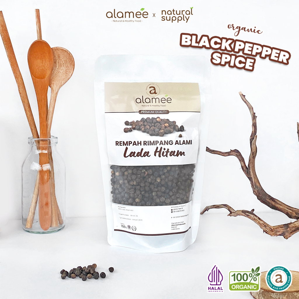 

ALAMEE Lada Hitam Biji Organik Utuh Whole Black Pepper Blackpepper Rempah Rimpang Organik Alami 100g