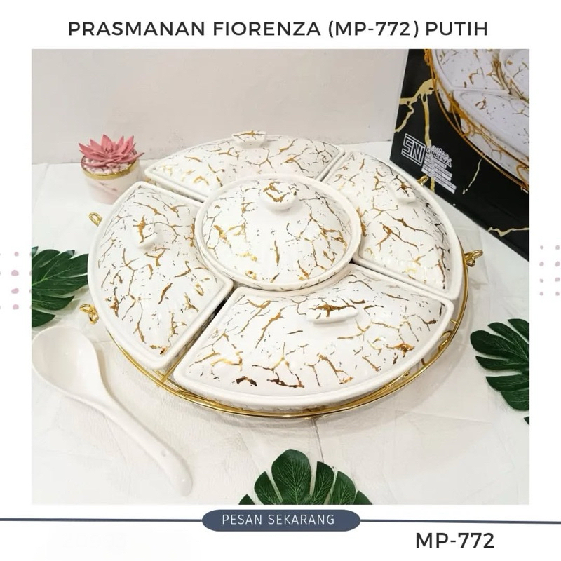 Fiorenza Prasmanan 17” Keramik Putar Marbel Motif Putih / Hitam / Hijau