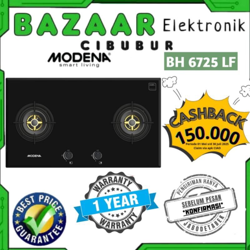 MODENA KOMPOR TANAM 2 TUNGKU BH 6725 LF / BH6725LF / BH6725 LF 80CM