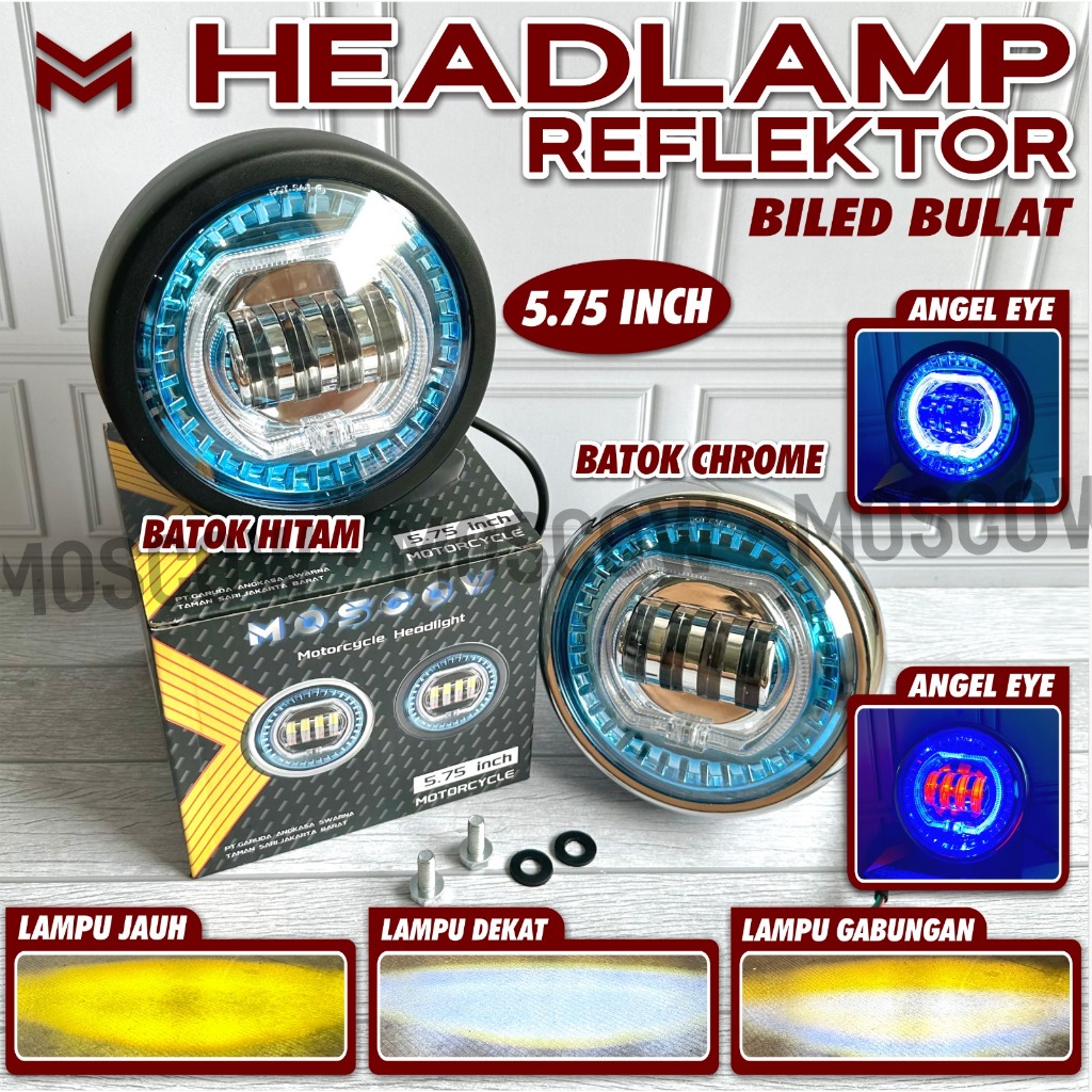 LAMPU BILED SET BATOK REFLEKTOR BILLED 5.75 INCH PLUS SENJA ANGEL EYE BLUE RED / WHITE BLUE MODE HIG
