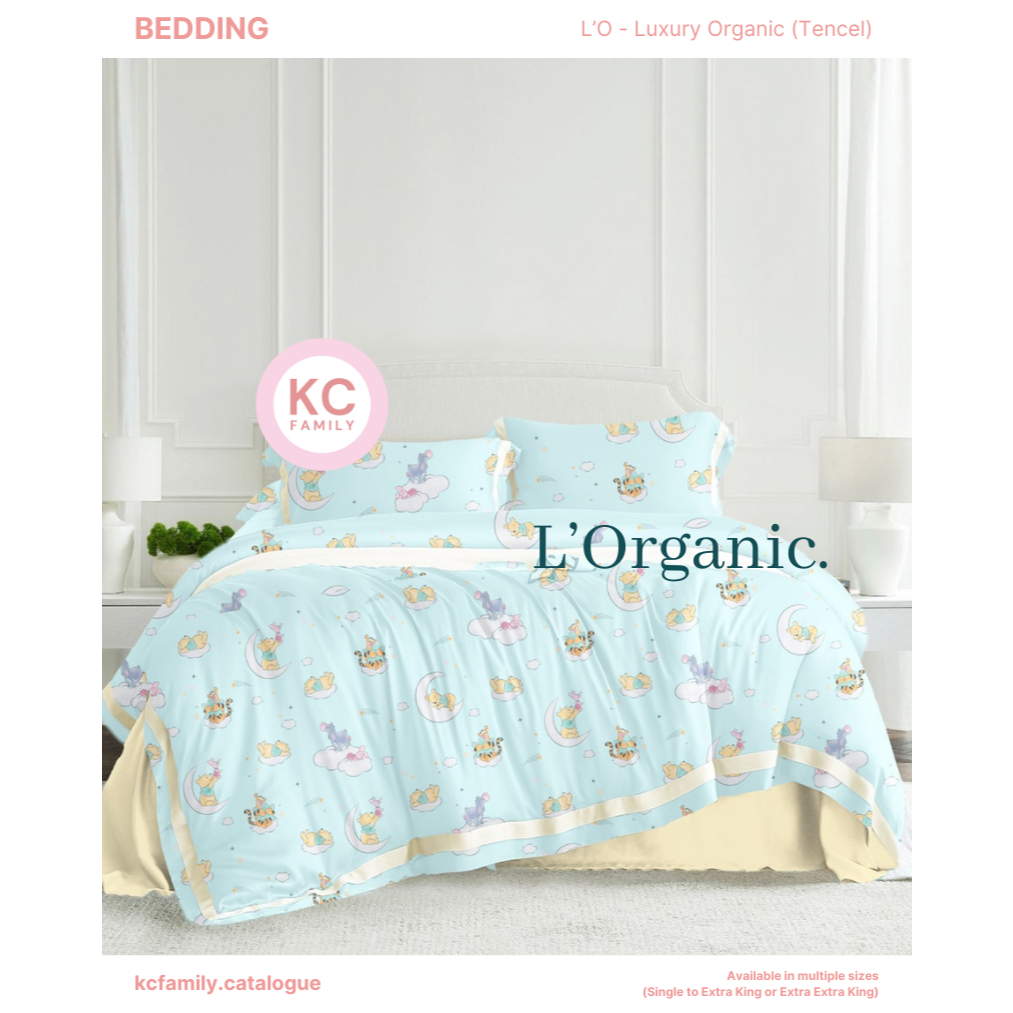BEDDING SET Bedcover Sprei Dengan Sarung Bantal Sarung Guling Winnie The Pooh Organic