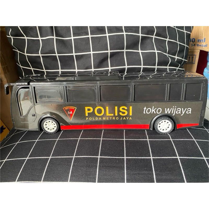Mainan Miniatur Bus Polisi Brimob Hitam Besar