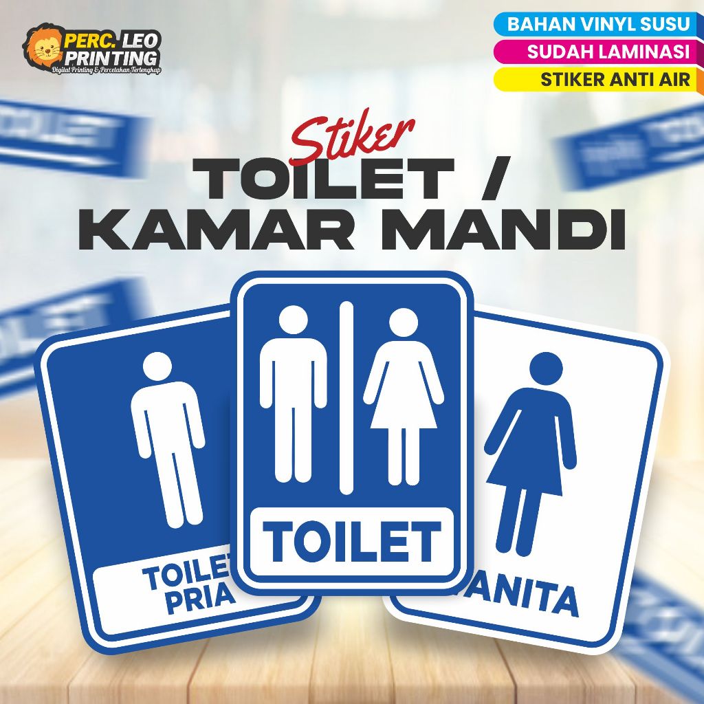 

Stiker TOILET / KAMAR MANDI Pria Wanita tanpa minimal order anti air & laminasi