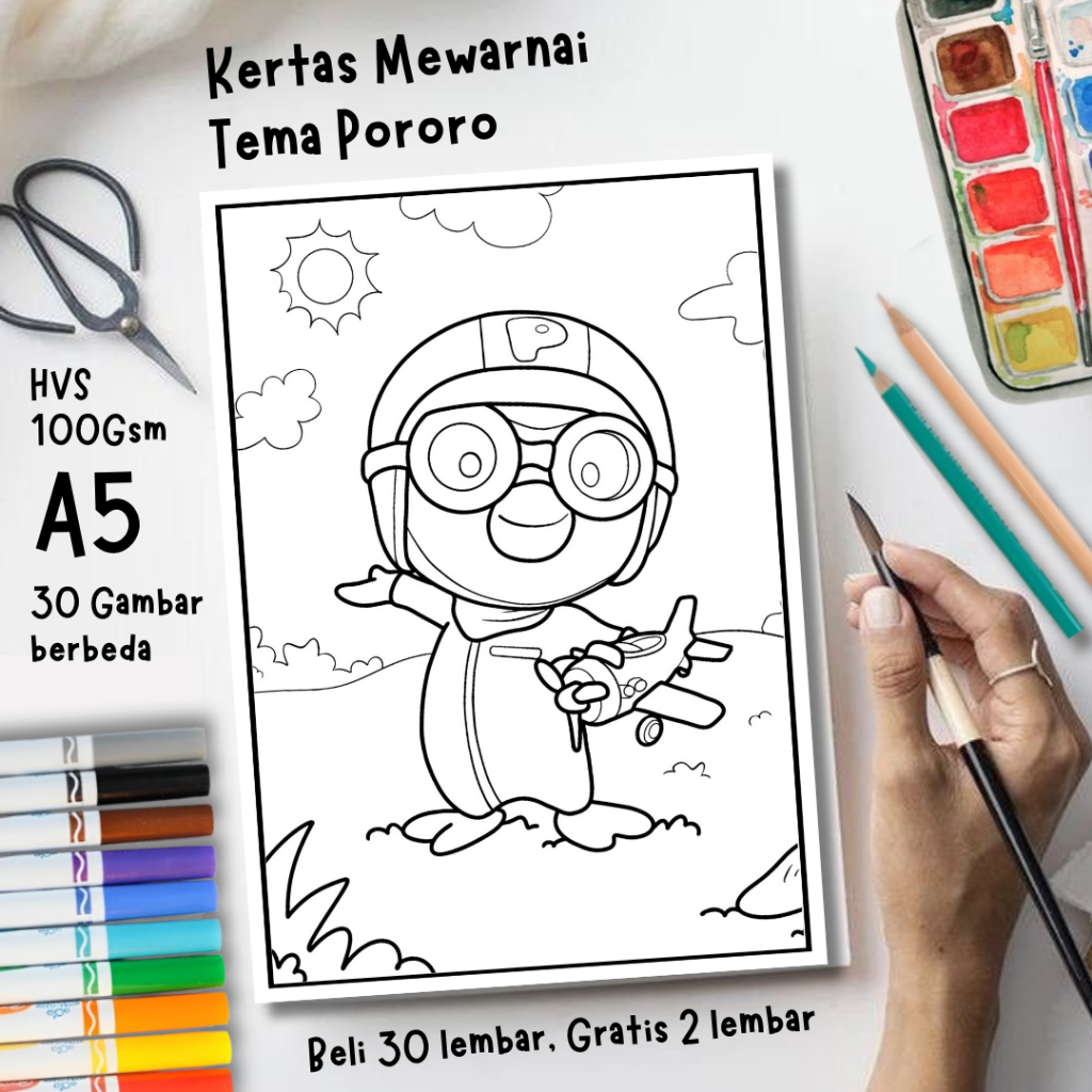 30 Gambar Kertas mewarnai anak / Coloring / Sketa Tema Pororo