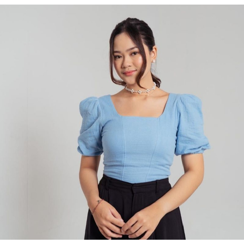 daniella ATASAN wanita korean LENGAN pendek KERUT  / SABRINA TOP