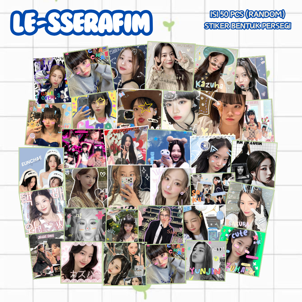 

(50 PCS) STICKER DECO LE SSERAFIM | STIKER PERSEGI LE SSERAFIM AESTHETIC
