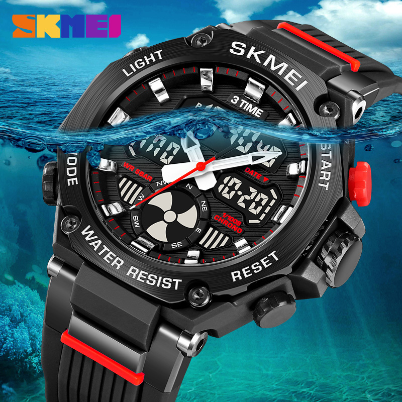 SKMEI 2223 Original Jam Tangan Pria Dual Time Jam Tangan Rubber Karet Tahan Air