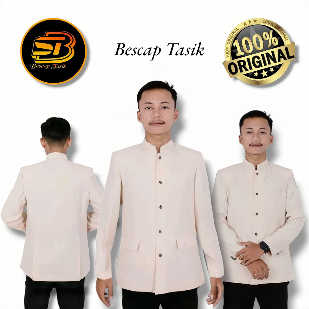 Jasko Bescap Cream Polos Motif Saku Tutup Original Jasko Pria Dewasa Atasan Muslim Pria Premium Jask