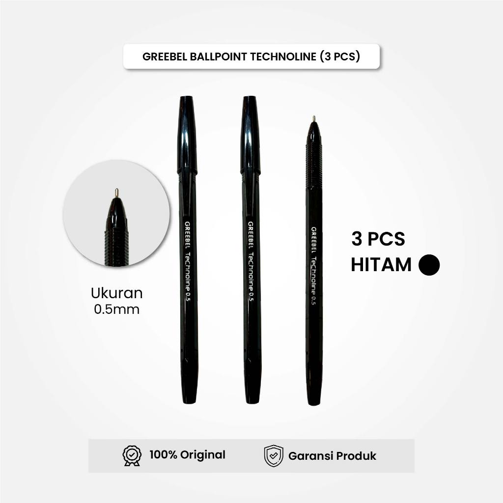 

Bolpen Pulpen Greebel / Technoline Tinta Hitam 0.5 (3 PCS/SET) / Ballpen Ballpoint Pena Gel