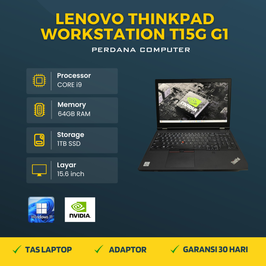 Laptop Lenovo Thinkpad Workstation T15G G1 Core i9 Gen 10 Ram 64GB Ssd 1TB Nvidia RTX 2080 FHD IPS