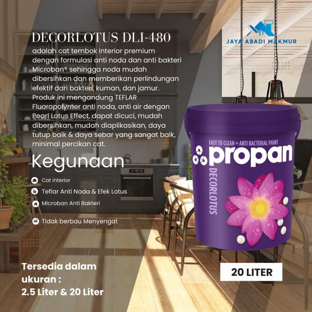 Propan Decorlotus DLI-480 20 Liter / Cat Tembok Interior Premium Anti Noda dan Anti Bakteri / Warna 