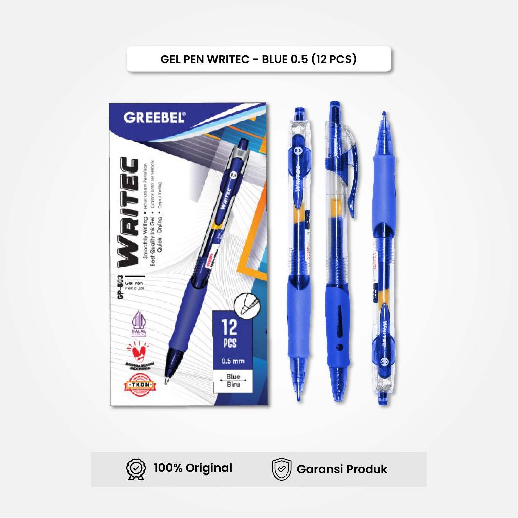 

GREEBEL Gel Pen Pulpen Pena GP-503 (12PCS\SET) Writec 0.5 Biru / Pulpen Gel Murah Grosir