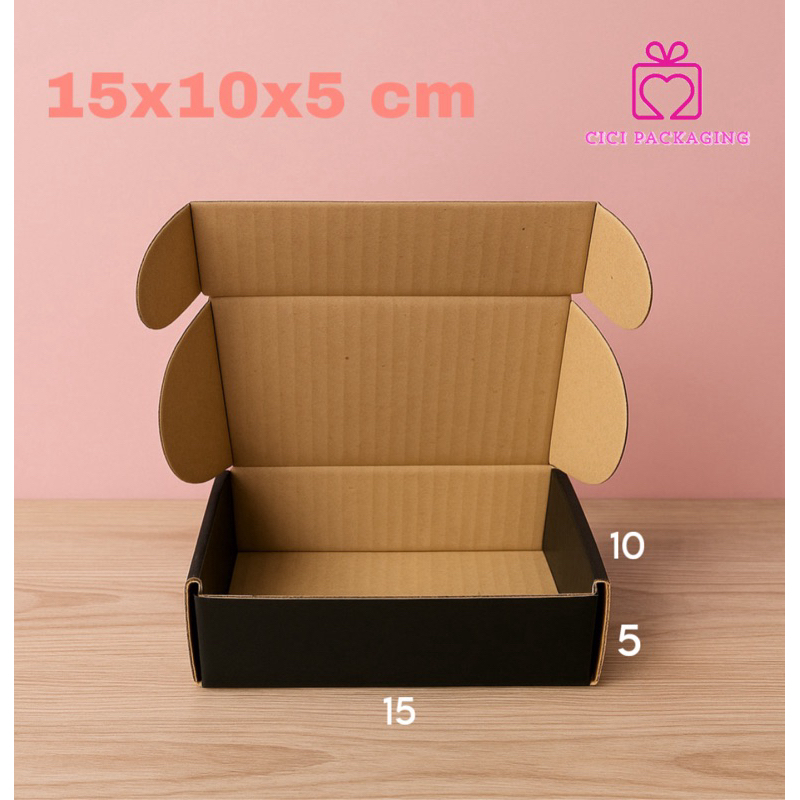 

kardus 15x10x5 cm warna hitam box packing diecut black box hampers box sparepart