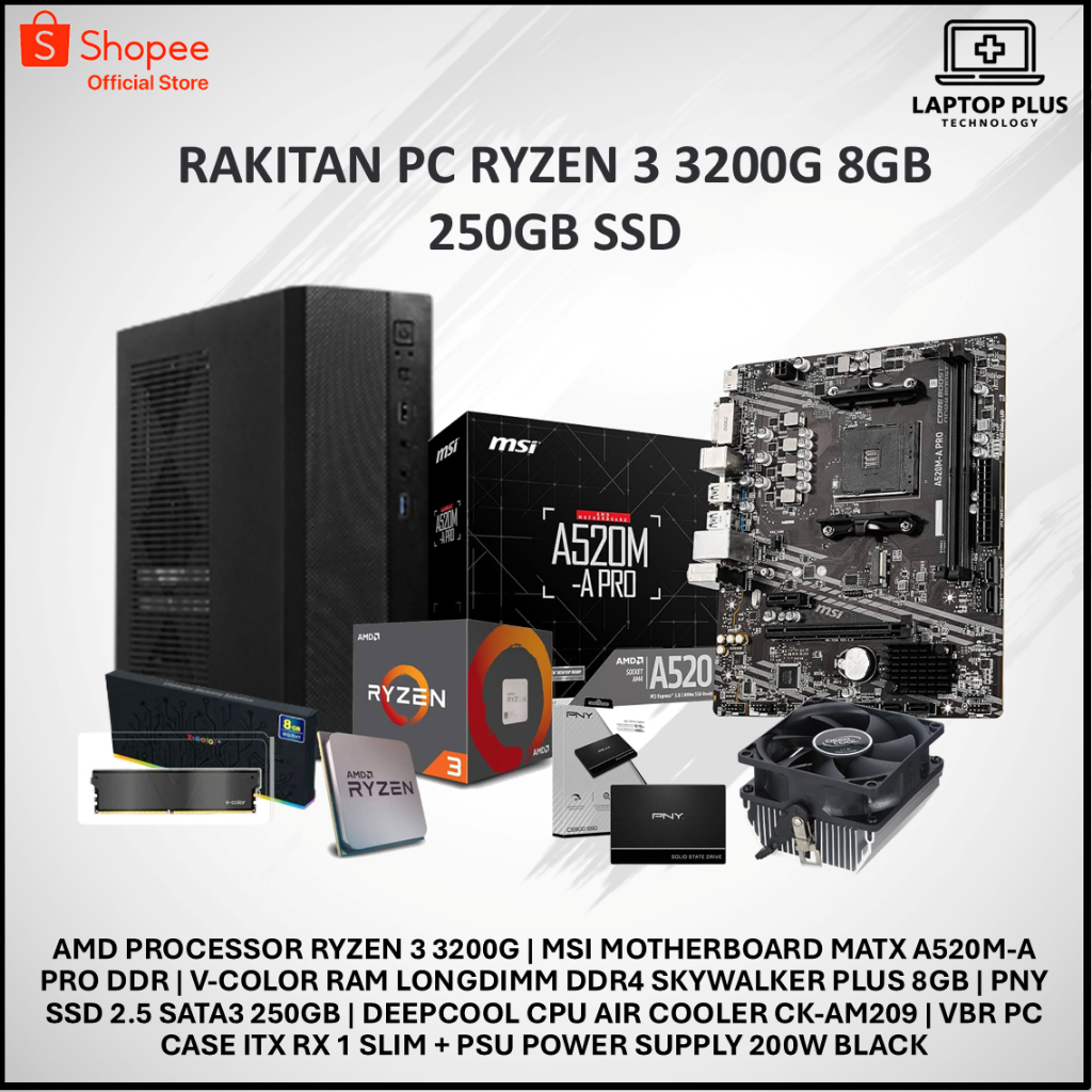 PC Rakitan Murah AMD Ryzen 3 3200G - RAM 8GB 3200MHz, SSD 250GB, Garansi Resmi