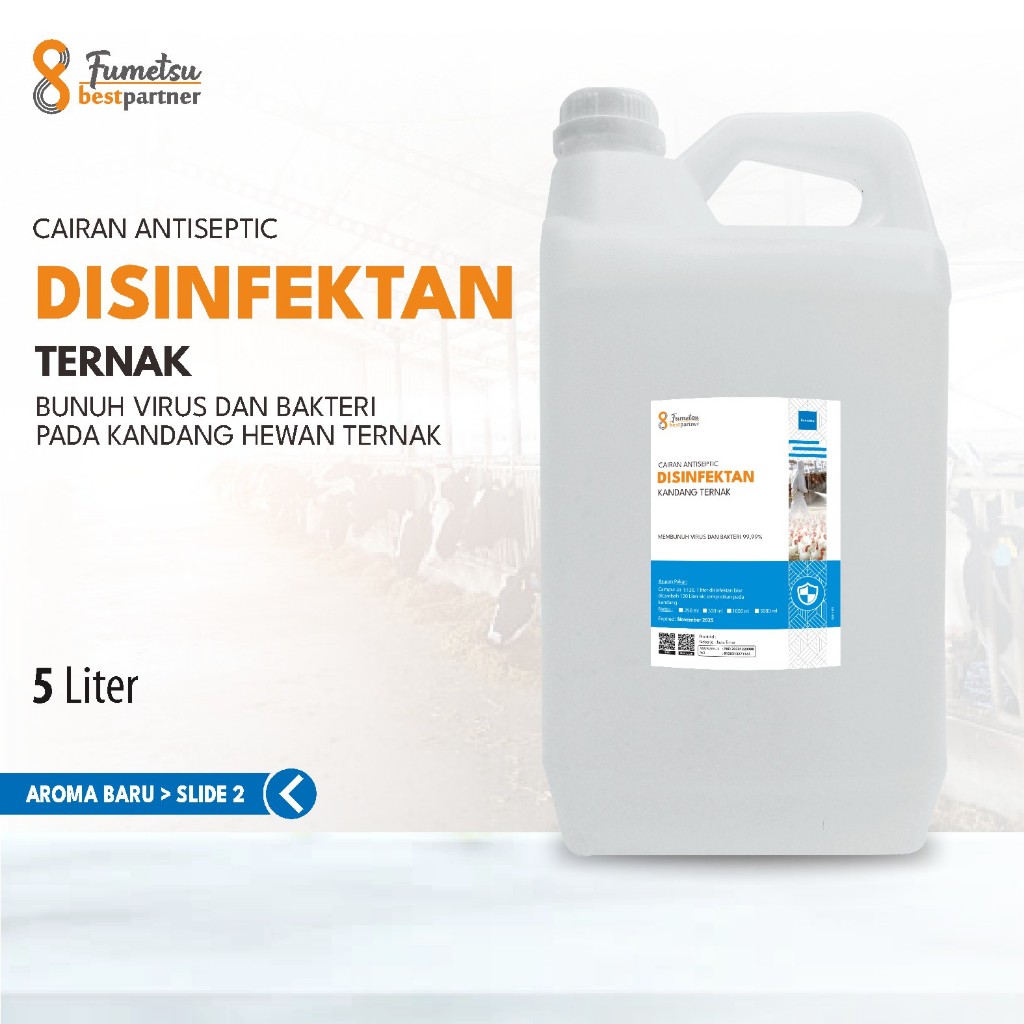 Disinfektan Premium Ternak Kandang Sapi , Kambing , Ayam Alami Efektif Kemasan 5 Liter Jerigen
