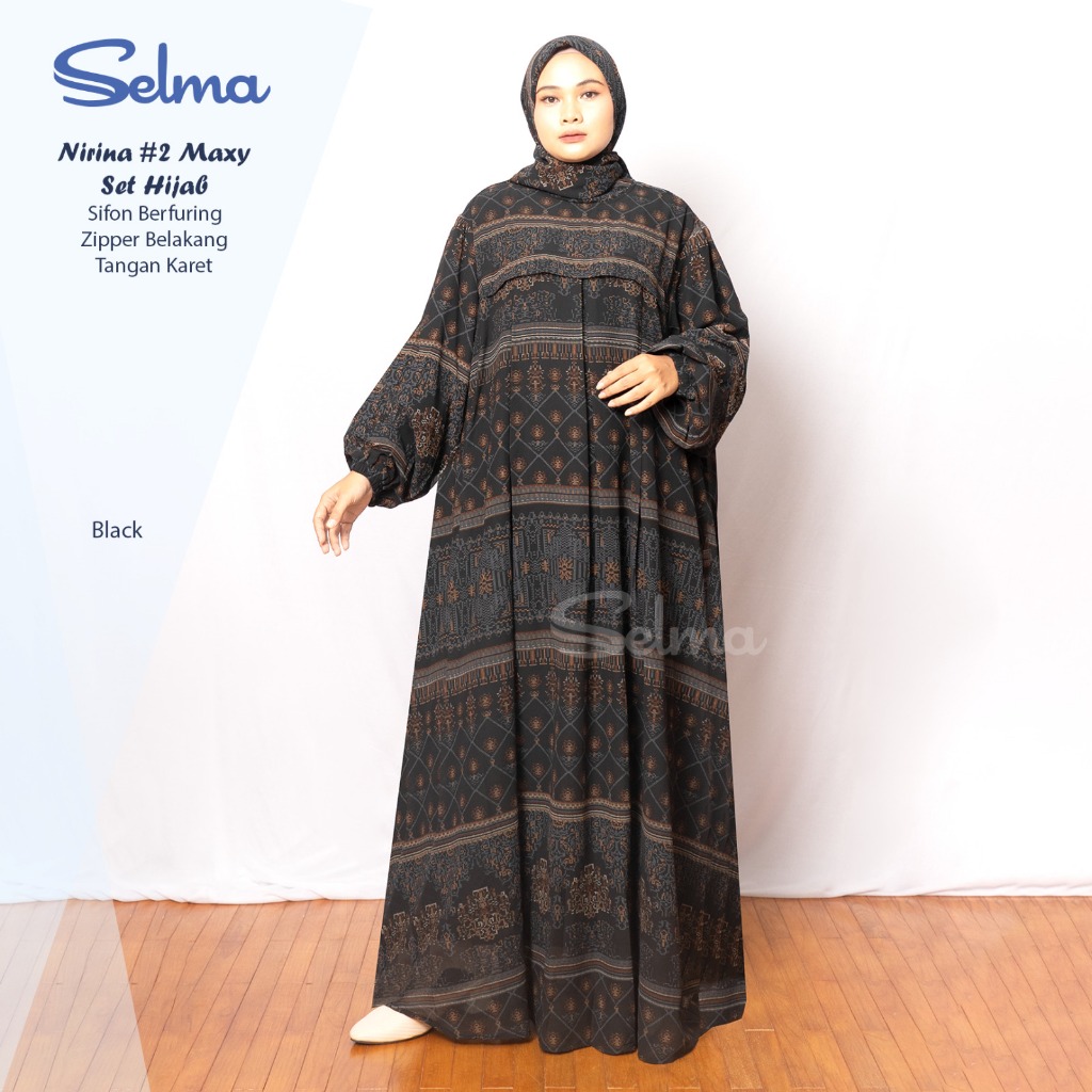 Nirina Maxy Set hijab LD 145cm Cerutti Mix Furing by Selma Gamis Panjang Muslim Syari