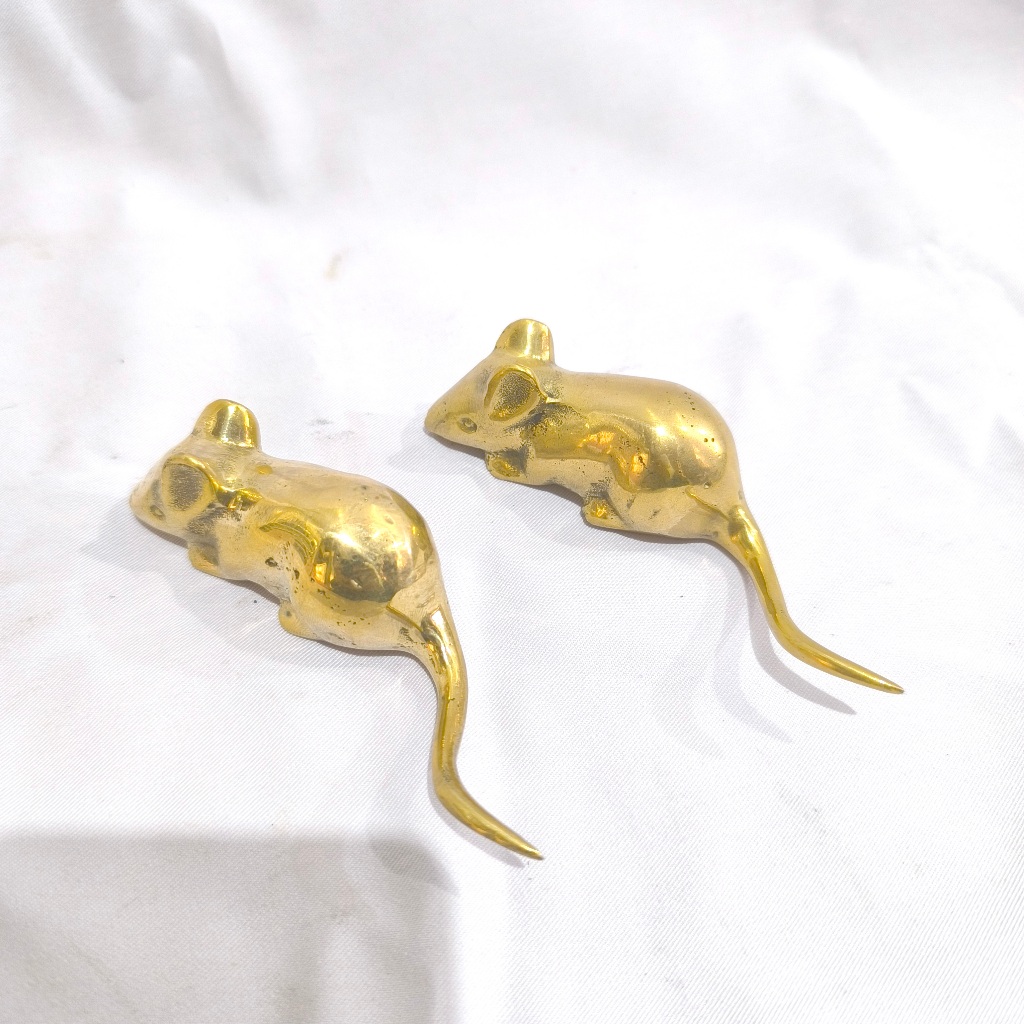 patung tikus emas bahan kuningan mini mouse sculpture 10cm