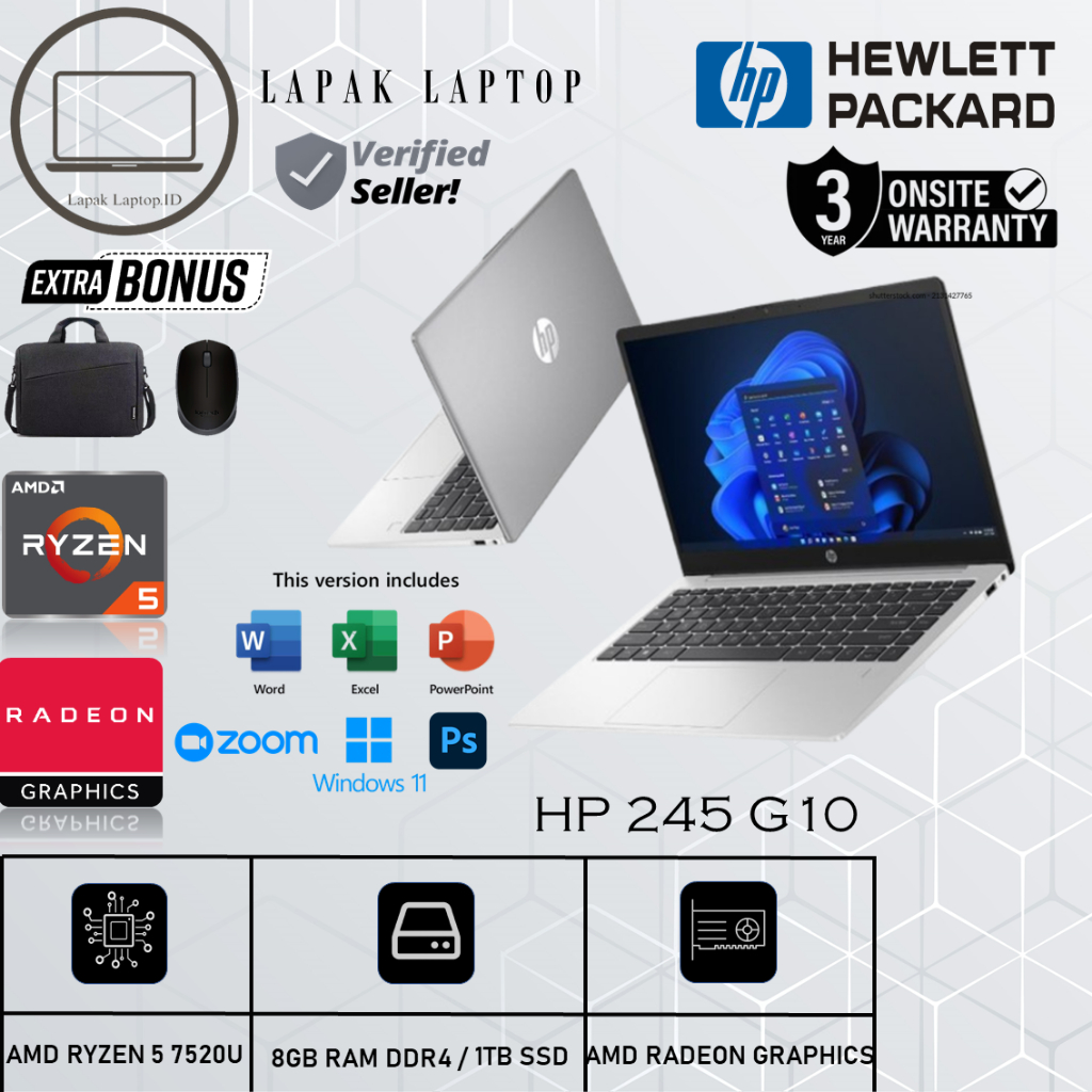 Laptop HP 245 G10 AMD Ryzen 5 7520U Win11Home