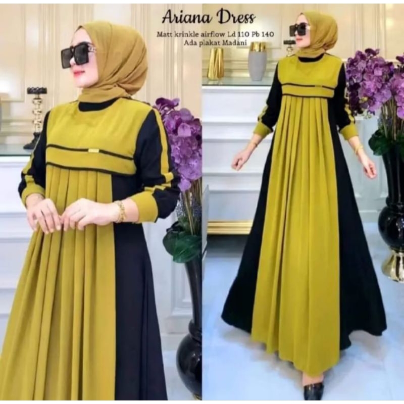 Gamis Wanita Ariana Zahra Crinkle Airflow Terbaru / Gamis Dewasa Muslimah Kekinian / Gamis Lebaran