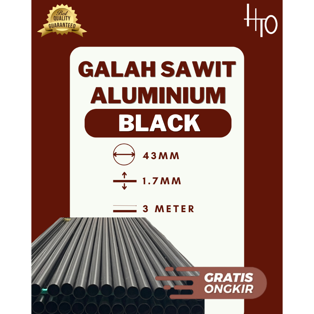 [HEETO] Pipa Egrek/Galah Sawit (Black) Aluminium Ukuran 43mm Panjang 3meter
