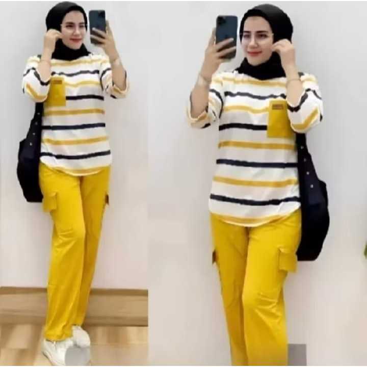 Setelan Selia Kombinasi Cargo Motif Kekinian Yang Lagi Viral