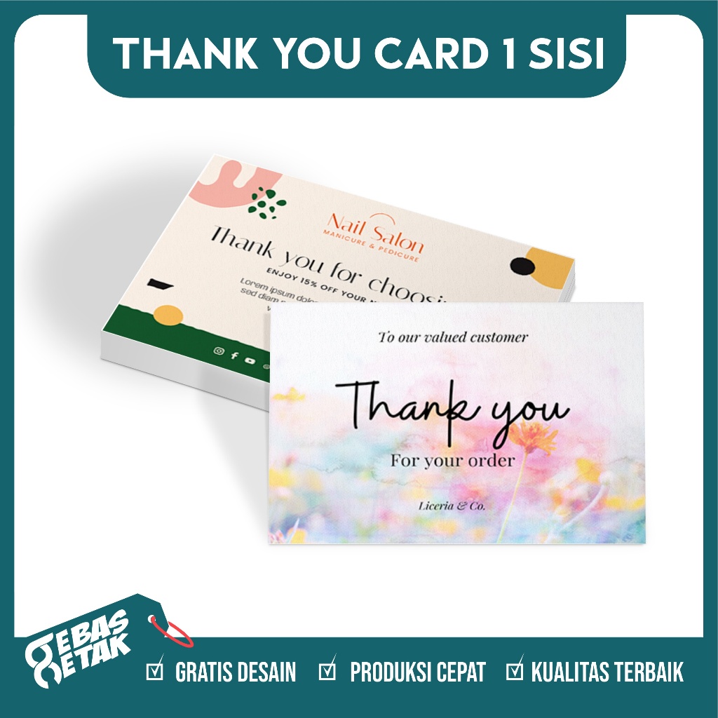 CETAK THANKS CARD THANK YOU CARD KARTU TERIMAKASIH TRIMAKASIH 1 SISI CUSTOM DESAIN OLSHOP ONLINE SHO