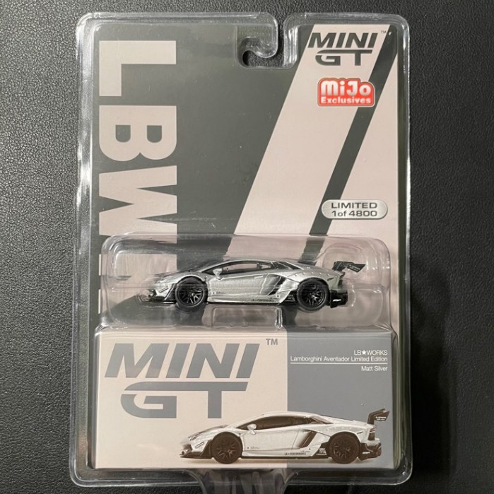 Mini GT 449 LB Works Lamborghini Aventador Limited Edition Matt Silver BLISTER and box
