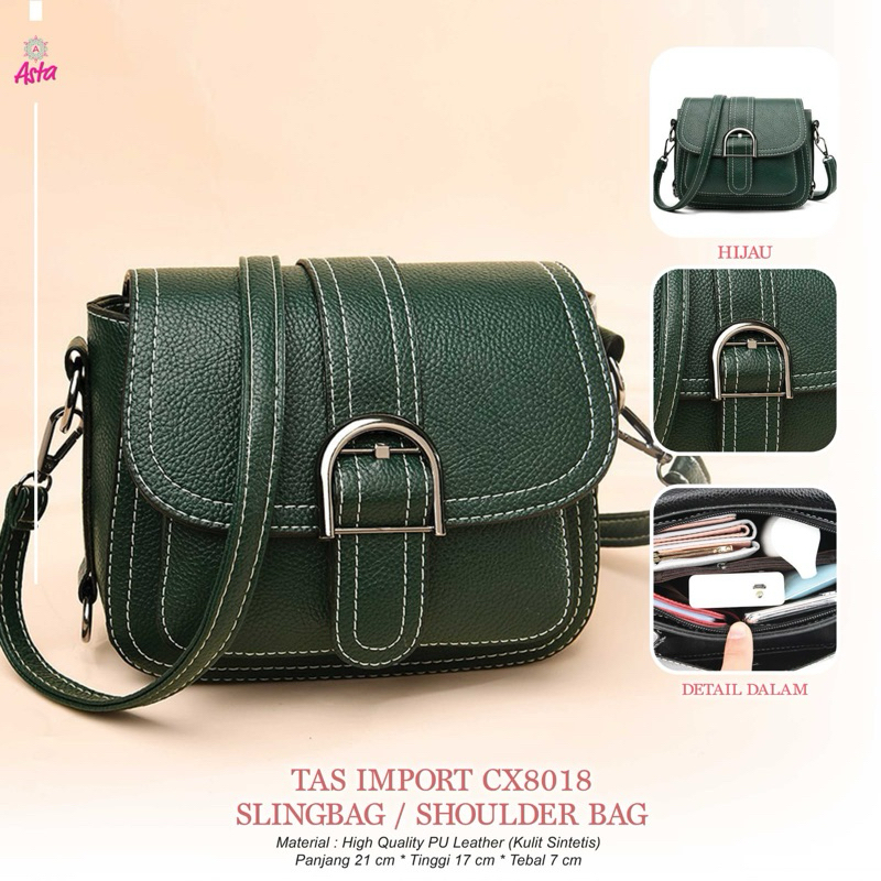 TAS IMPORT CX8018 BY ASTA / SHOULDER BAG / SLING BAG / TAS SELEMPANG / TAS IMPORT MURAH / TAS HIJAU 