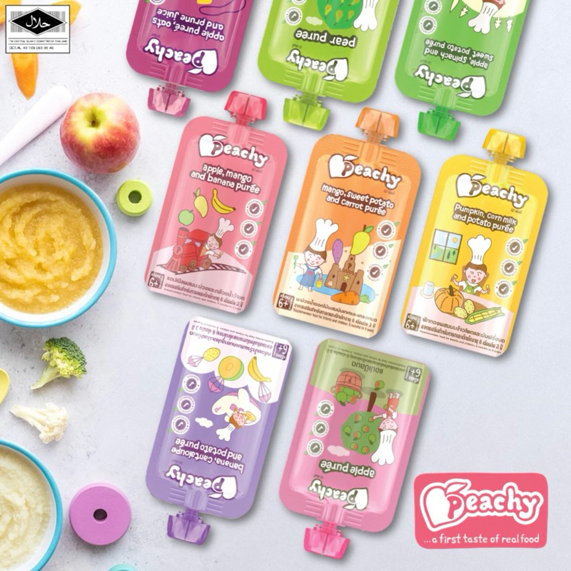 Peachy Puree Rasa Pumpkin, Corn Milk & Potato Puree / Mango, Sweet Potato & Carrot Puree / Banana, C